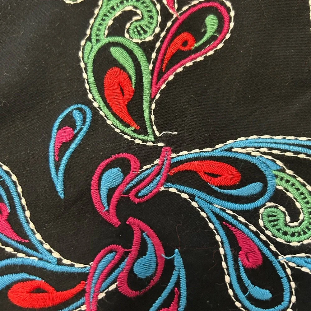 Anthropology Maeve Black Dress with Red and Green Embroidery - Picture 5 of 6